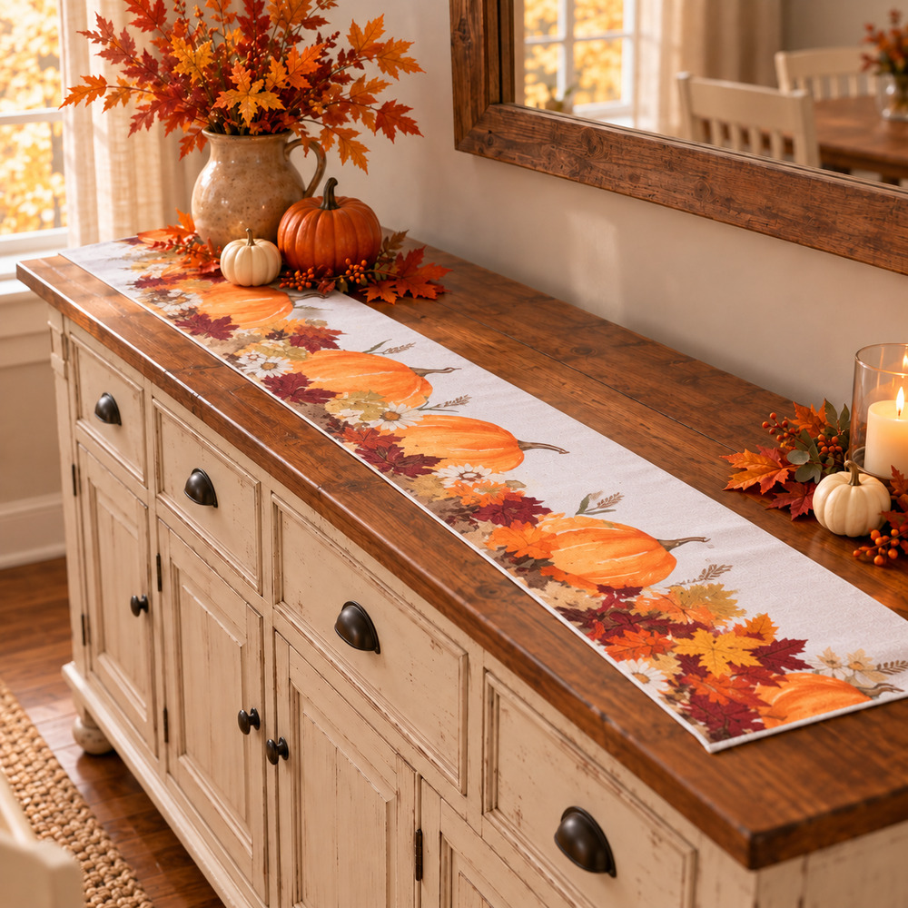 Croft & Barrow Pumpkin Table Runner 54.5 x 13 Fall Thanksgiving Decor Seasonal
